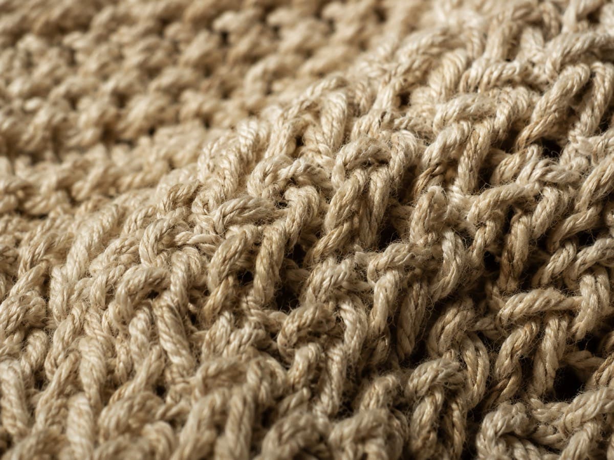 Macro of slubby cotton-linen knitting