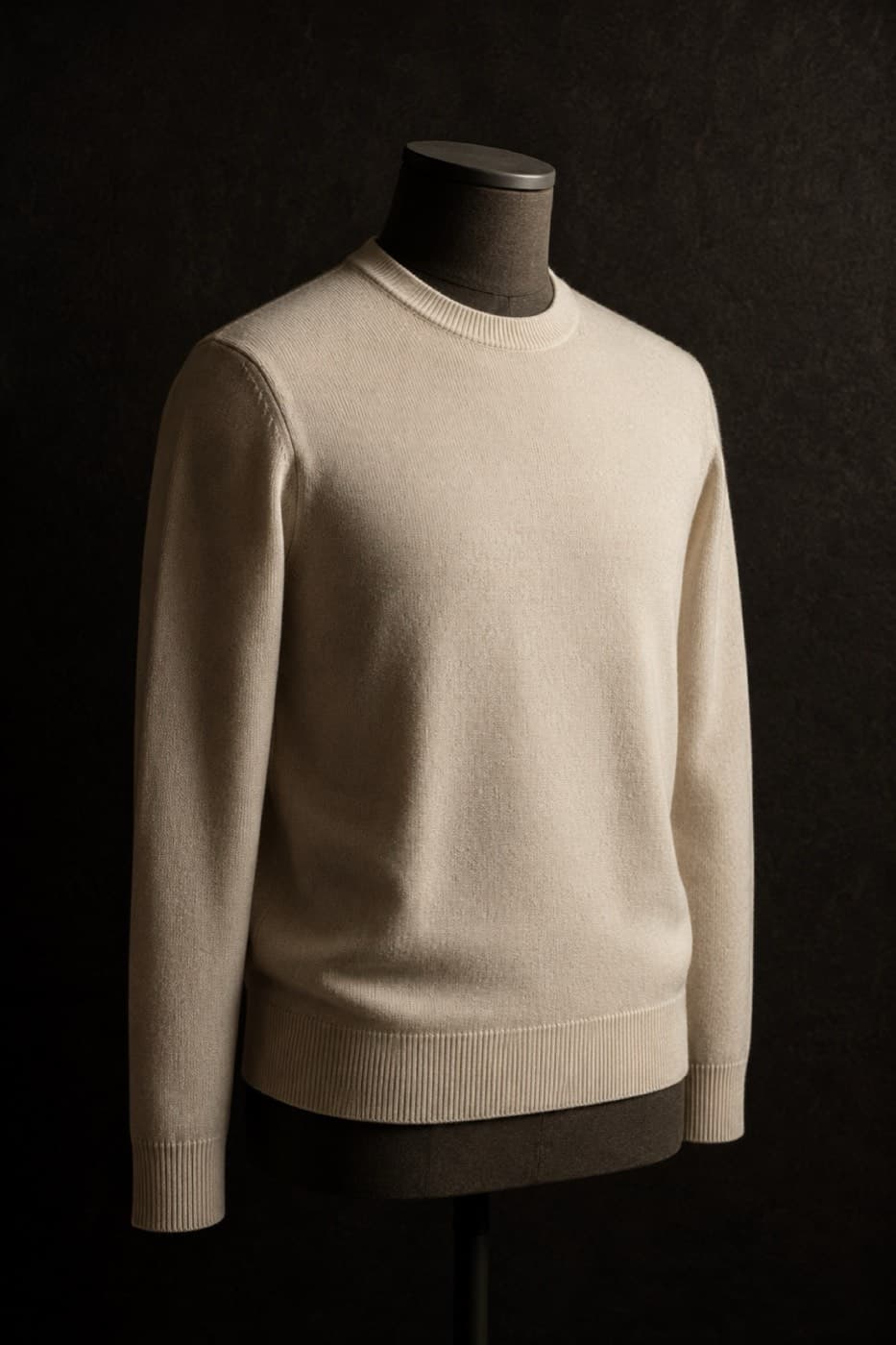 Ecru combed cotton crew neck on a charcoal dress form