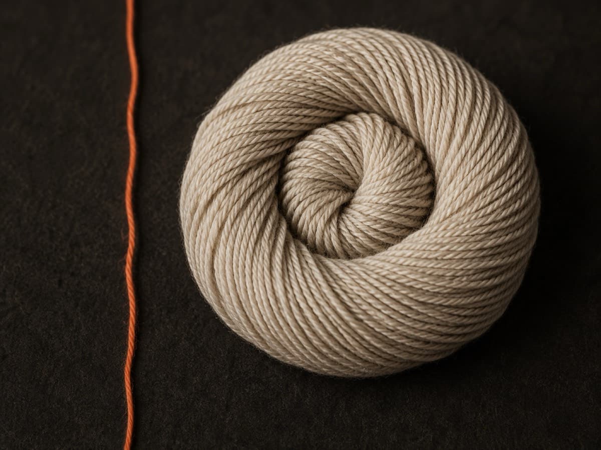 A coil of fine merino yarn with the two plies visible